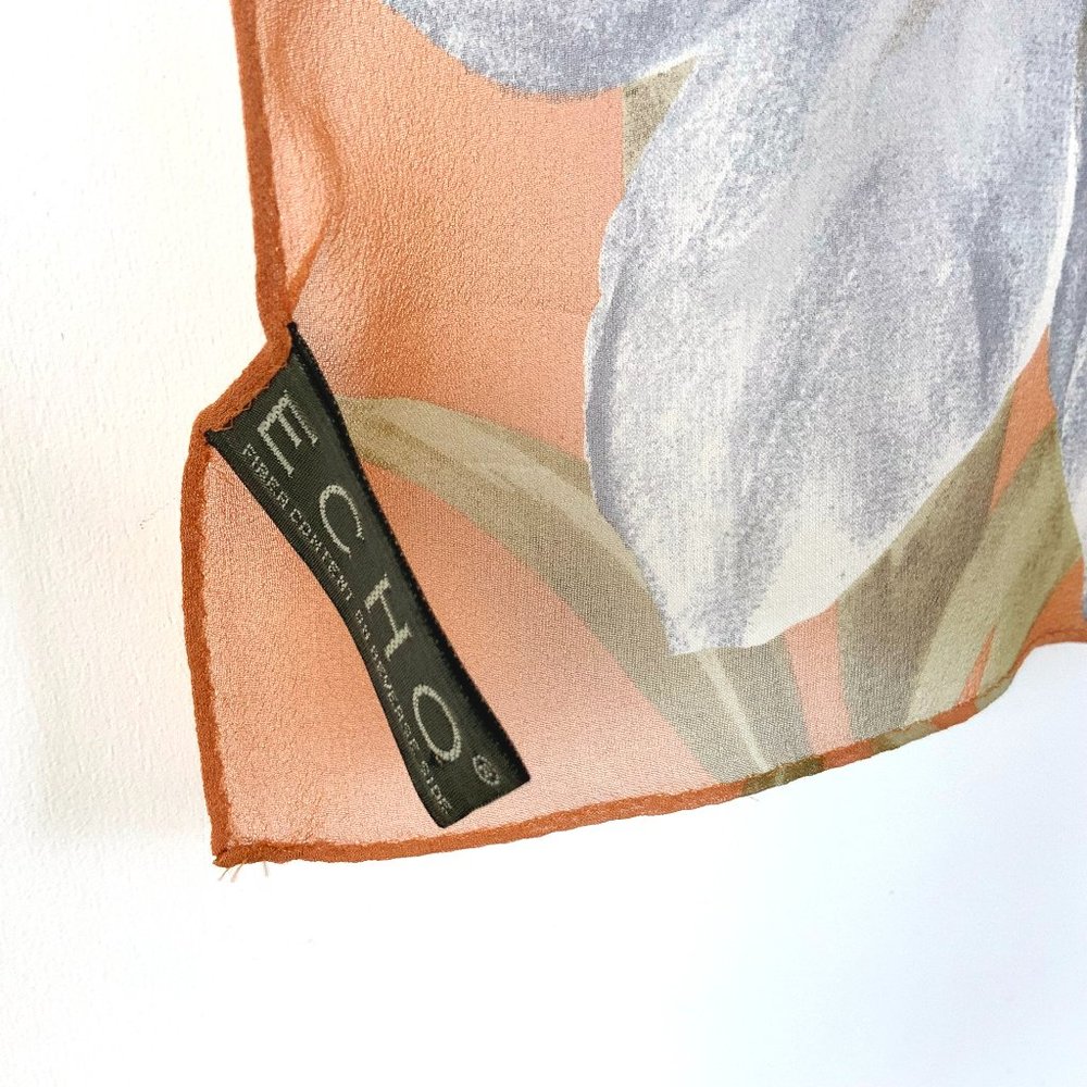 ECHO Silk Chiffon Floral Oblong Scarf Fall Colors - Picture 12 of 16